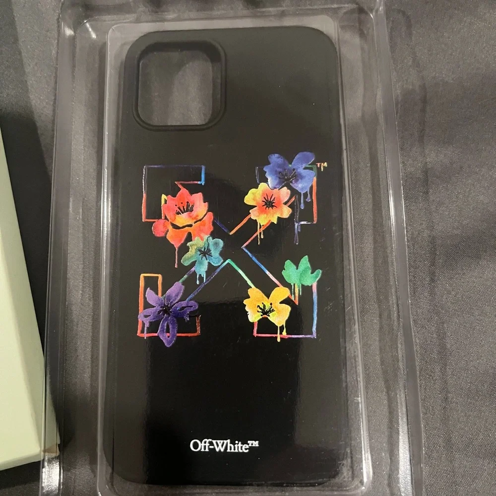 Off-White Black Floral Phone Case for iPhone Pro 12